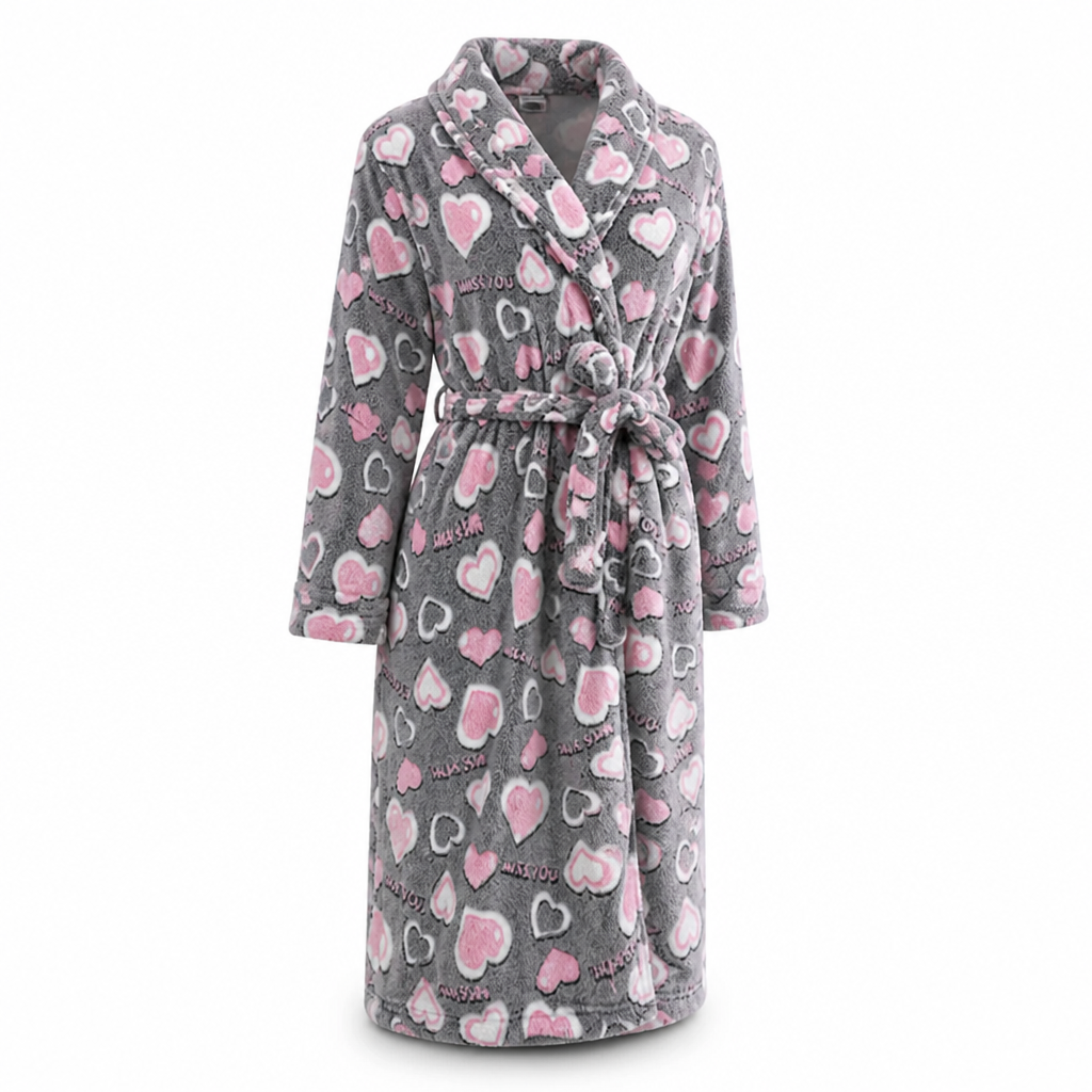 Wadenlanger Damenbademantel aus weichem Flanell mit Gürtel
