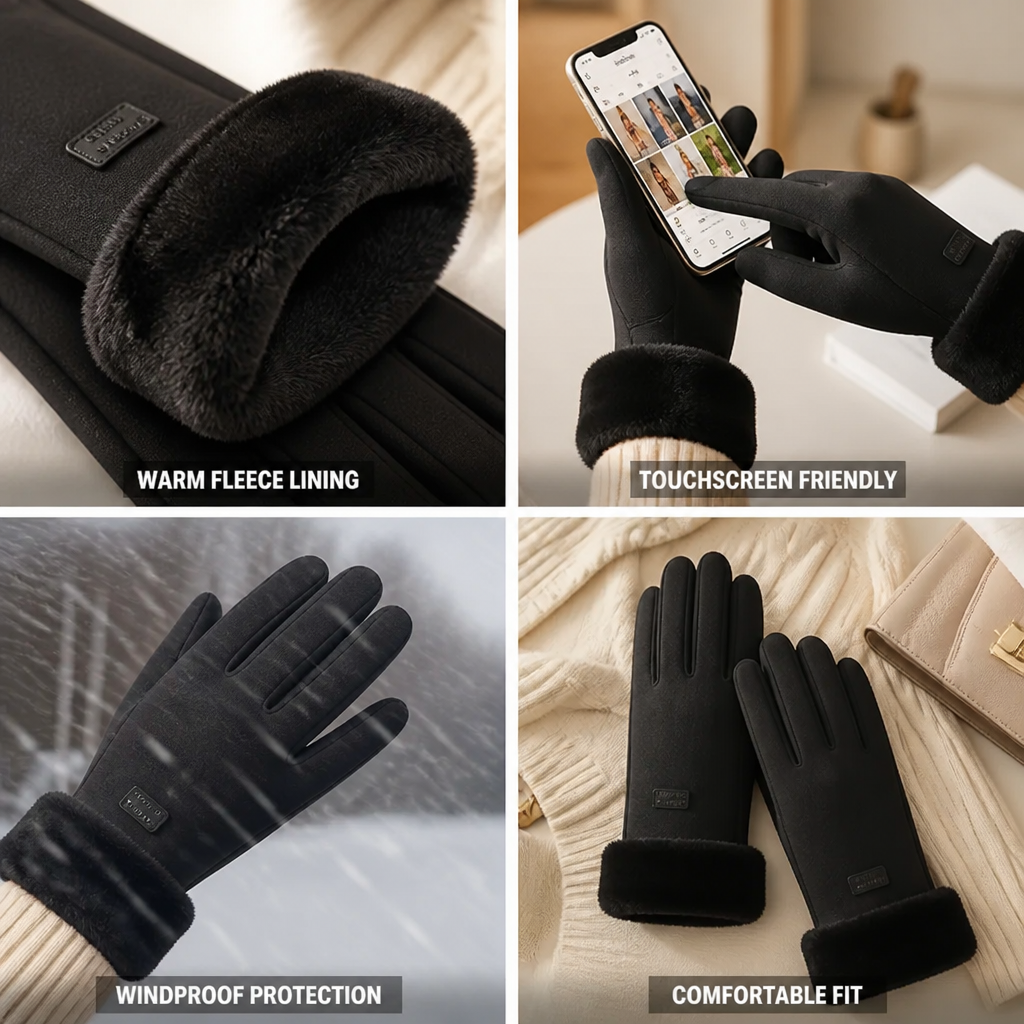 Warme Winterhandschuhe für Damen mit Touchscreen-Funktion