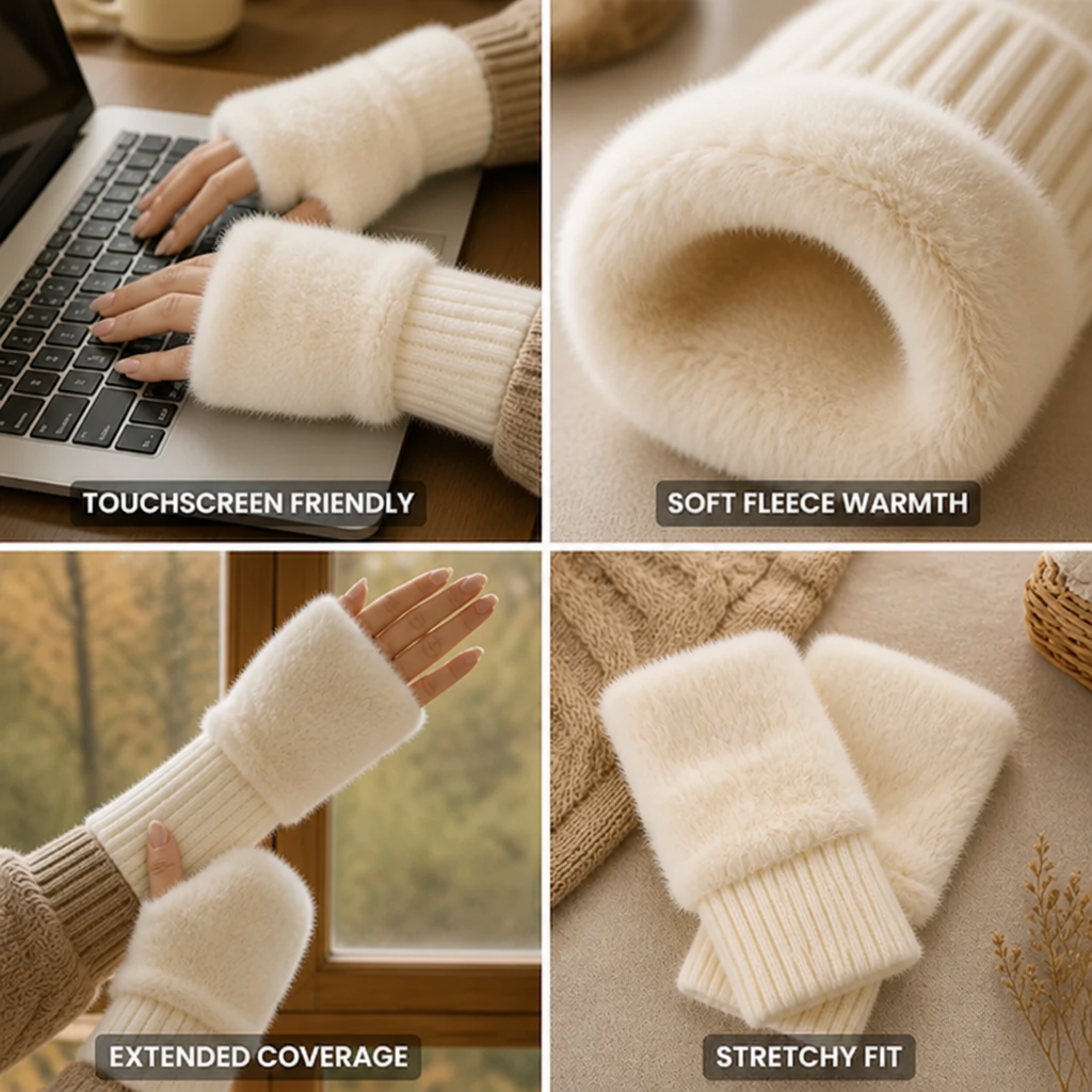Nahaufnahme der fingerlosen Handschuhe mit freien Fingerspitzen