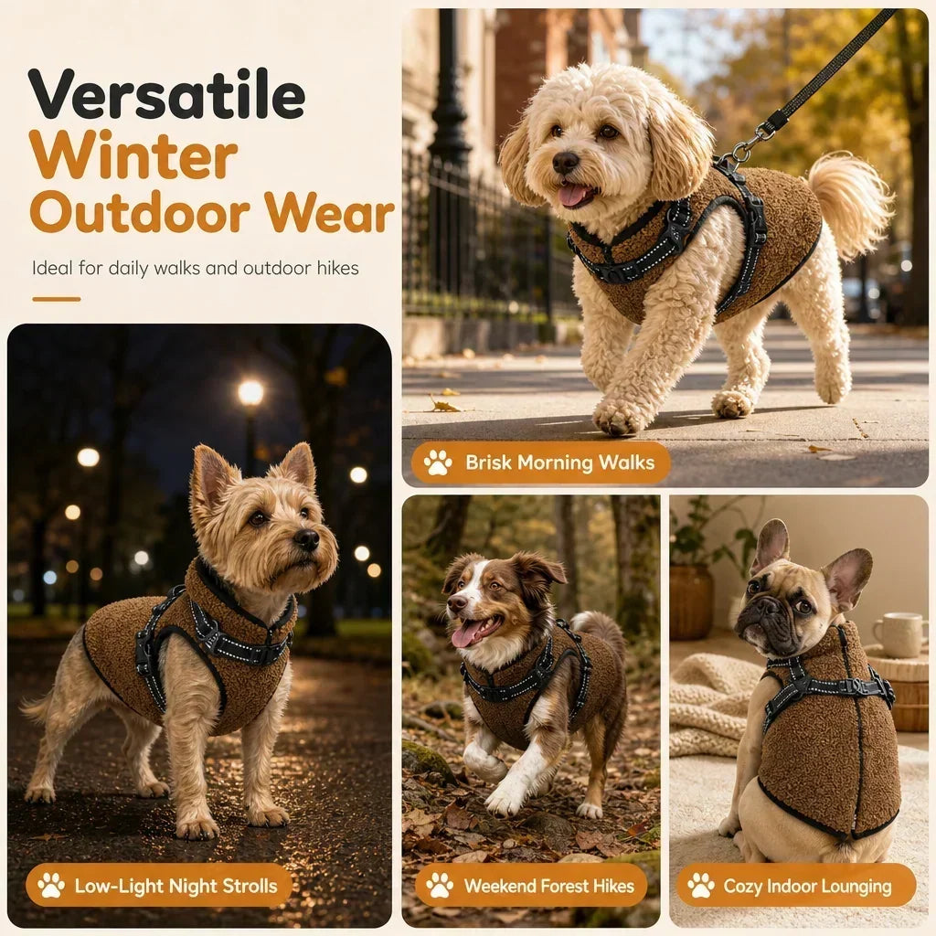 Seitliche Ansicht des Wintermantels für Hunde mit sicherem Sitz