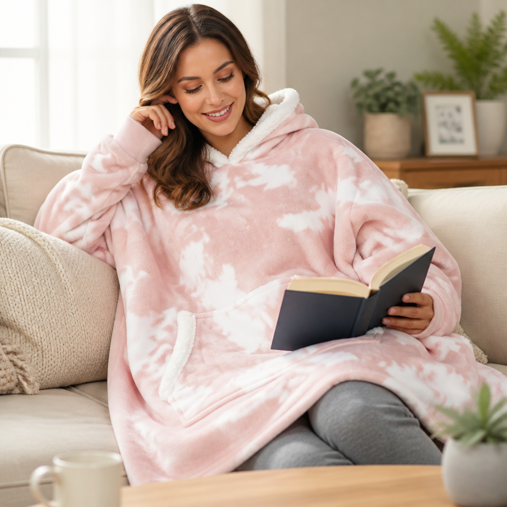 Nahaufnahme des weichen Sherpa-Futters im Inneren des Decken-Hoodies