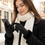Damenhandschuhe zum Bedienen eines Smartphones im Winter