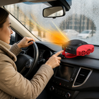 12V-Fahrzeugheizung auf dem Armaturenbrett im Auto