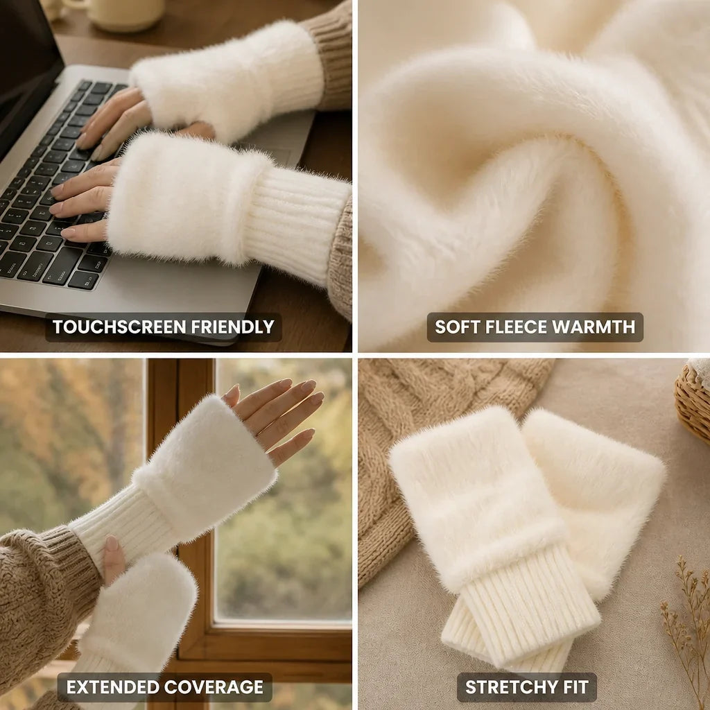 Hand mit fingerlosem Handschuh und freien Fingerspitzen