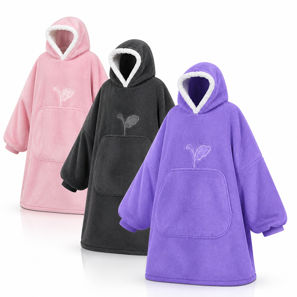 Kuschelvaro Fleece-Hoodie mit aufgesetzter Kängurutasche an der Vorderseite