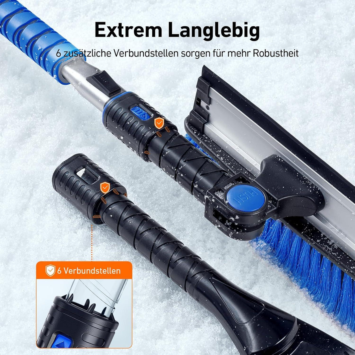 Schneebürste mit langem Teleskopgriff zum Reinigen von Dach und Scheiben
