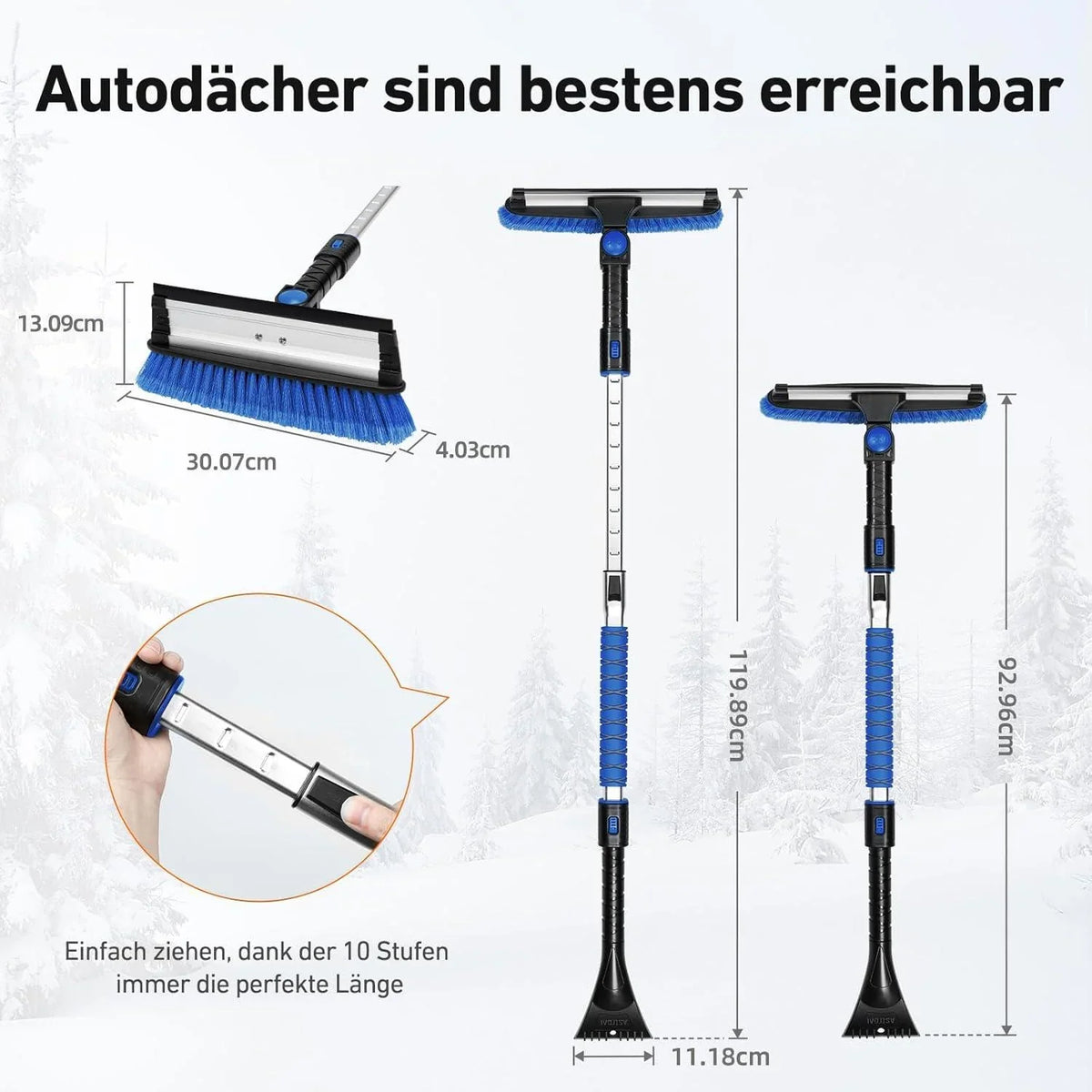 Ausziehbare Schneebürste für die gründliche Winterreinigung des Autos