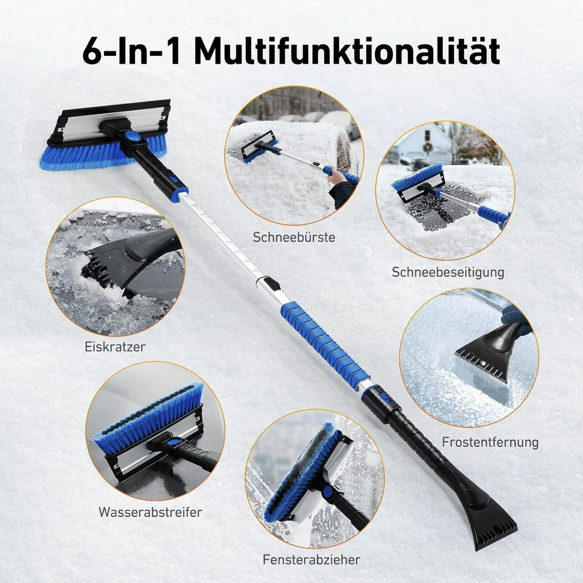 Frostivo Auto-Eiskratzer beim Entfernen von Eis von einer Fahrzeugscheibe